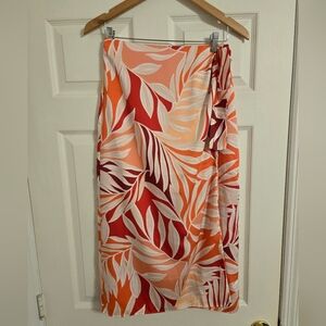 Ann Taylor Faux Wrap Skirt Peach And Coral Tropical Print Size 4